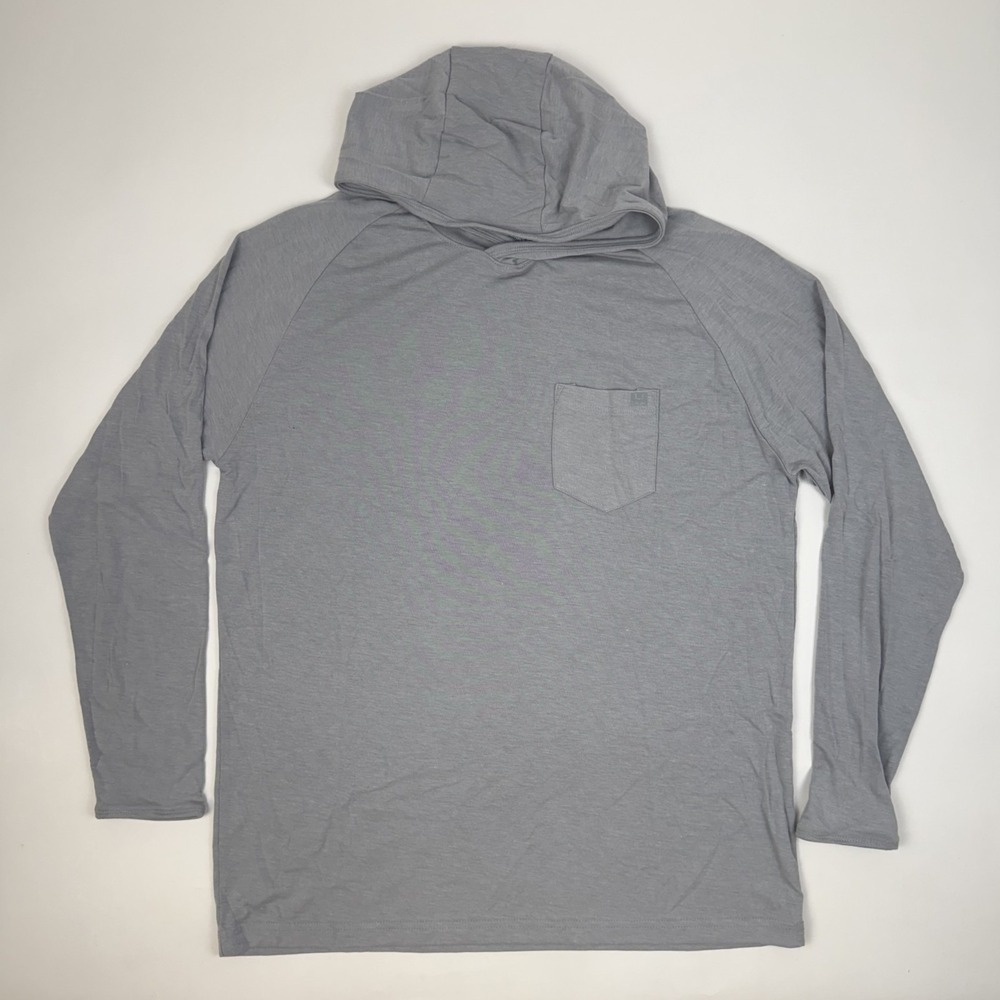 Mens Huk Waypoint Gray Hooded Outdoor Fishing Long Sleeve Shirt Size Large GUC
